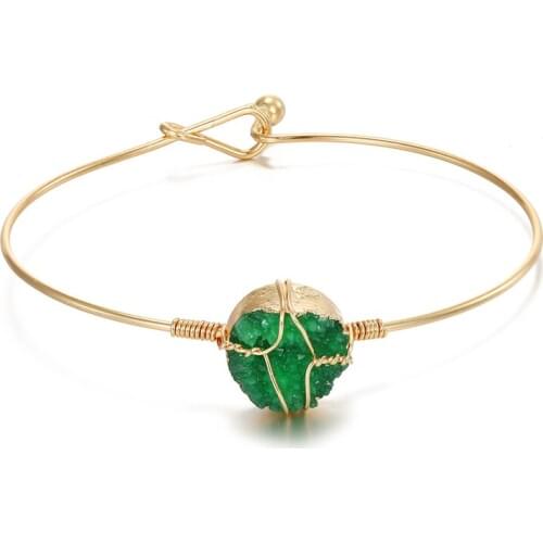 Dayoff 2020 New Punk Drusy Druzy Bangle Bracelet for Women Geometric Irregular Natural Stone Handmade Cuff Bangle Jewelry B236