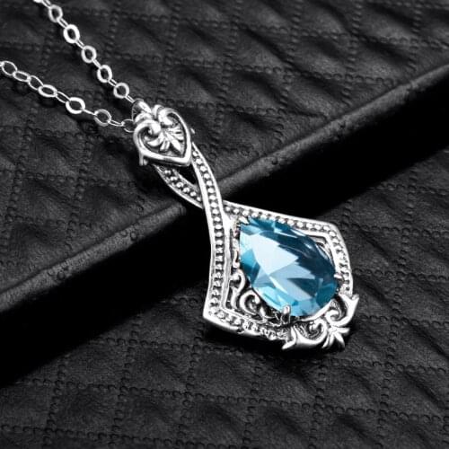 100% Genuine Silver 925 Pendants Aquamarine Classic Water Drop Pendant Fine Jewelry Wedding Engagement Party Women Accessories