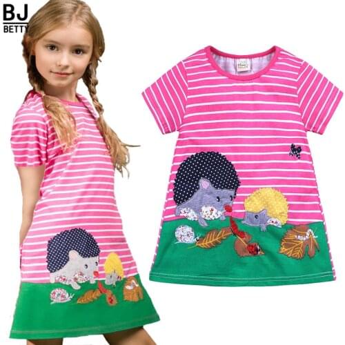 2021 Summer Baby Girls Cotton Dress Princess Children Clothing Animal Applique Kids Tunic Jersey Dresses for Girls Clothes