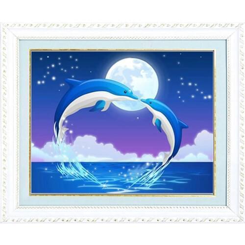 3D DIY Diamond Painting Cross Stitch Animal Serie Diamond Embroidery Moonlight Dolphin Rhinestone Mosaic Children Bedroom
