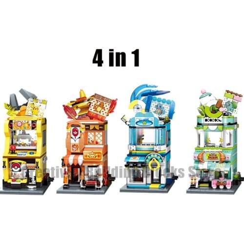 4pcs 2020 New Pokemon Pikachu Street View Pikachu Wonder Frog Seed Building Block Toy Model Set Children Christmas Gift
