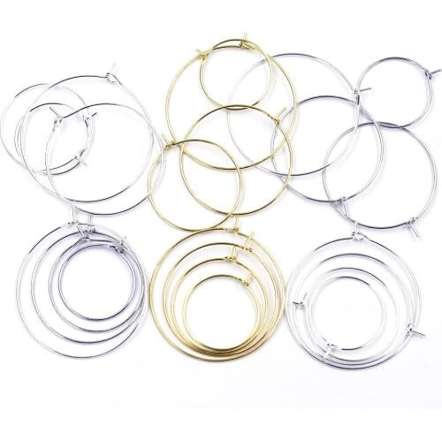 50Pcs Wine Glass Rings Earring Hoops Ear Hook Alloy Wire Round Gold Silver Color Jewelry DIY Findings Charms 20mm-35mm