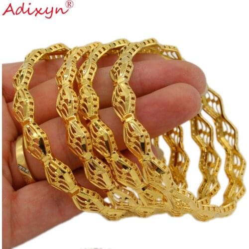 Adixyn 4pcs/lot Arab Middle East Dubai Bangle Bracelet for Women Gold Color Copper Jewelry African Wedding Party Gifts N071039