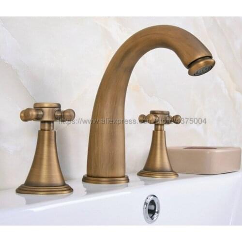 Antique Brass Widespread Bathroom Basin Faucet Dual Handle 3 Holes Basin Mixer Sink Taps Deck Mounted Nan080