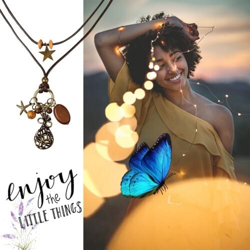 BONISKISS Women Charming Fu bag Stars Pendant Necklace Leather Chain Fashion Collares Jewelry Female 2020 Long Necklaces