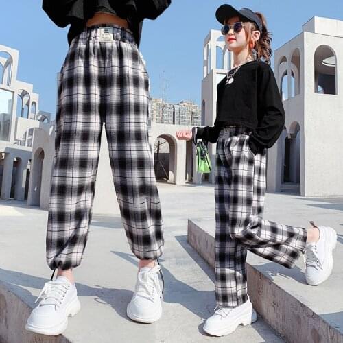 Girls Pants Kids Black Plaid Pants Girl Spring Autumn Long Trousers Children Casual Style Bottoms Teenage Girl Clothes 8 10 12 Y