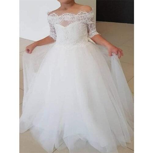 Flower Girl Dresses for Weddings Jewel Neckline Custom Made Girls Pageant Kid Birthday Party Wears