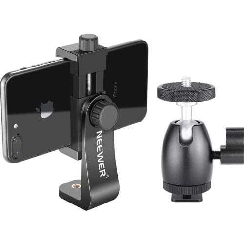 Neewer Cellphone Holder Clip Desktop Tripod Mount with Mini Ball Head Hot Shoe Adapter for 14-inch and 18-inch Ring Light