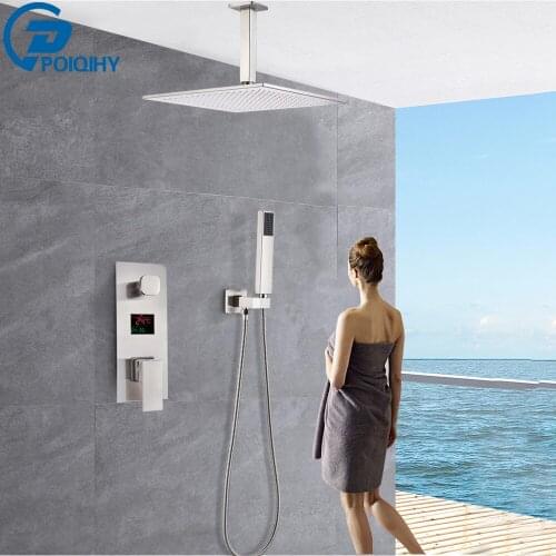 Brushed Nickel Digital Display Rainfall Shower Sets Built-in Showers for Bathroom Wall Mounted Hidden Shower Mixer Shower Faucet