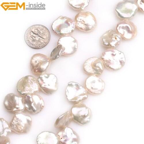 Gem-inside Natural Top Drilled White Purple Black Coin Freshwater Cultured Luster Pearls Beads for Jewelry Making 15'' DIY