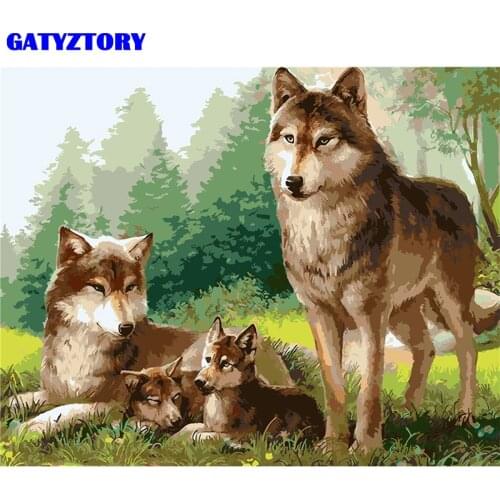 GATYZTORY Frame Wolf Family Animals DIY Painting By Numbers Kits Acrylic Paint On Canvas Coloring By Numbers Wall Art Picture