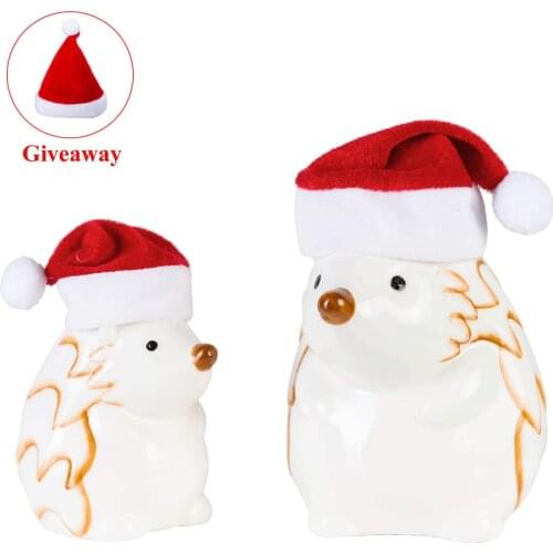 Ceramic Animal Collectible Figurines Hedgehog Light-up Nightlight Home Decoration Furniture Desktop Display Christmas Kids Gifts