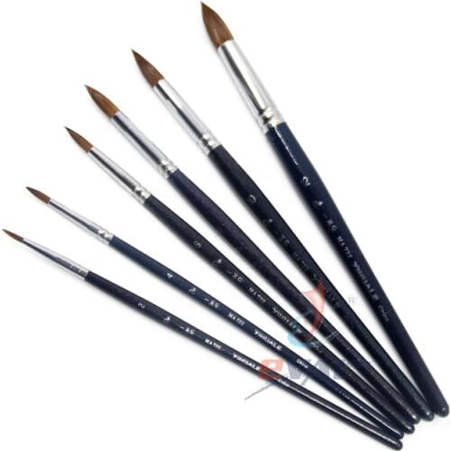 Round head weasel hair paint brush top grade oil painting pen 6 pcs sets watercolor Short wood rod acrylic paint of art supplies