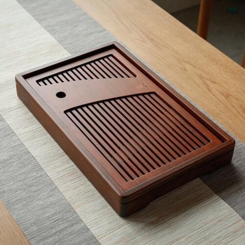 Brown Slatted Heavy Bamboo Chinese Gongfu Tea Ceremony Serving Tray 35x22x4.6cm