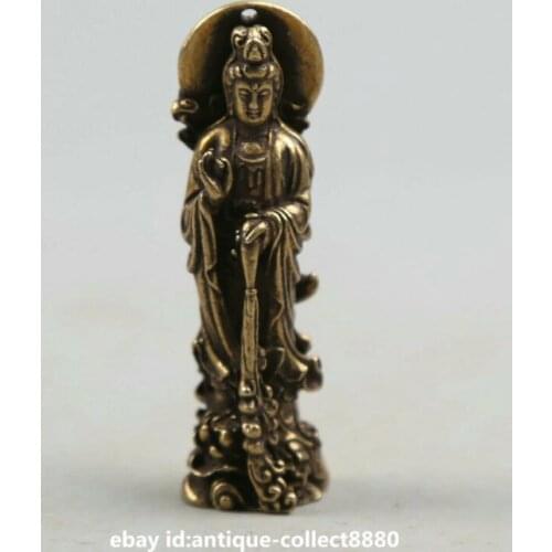 Curio Chinese Bronze Buddhism Kwan-yin Goddess Guan Yin Small Pendant