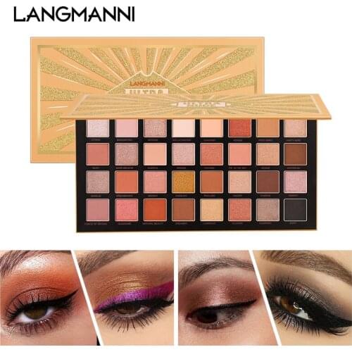 Langmanni 32 Colors Shimmer Glitter Eye Shadow Palette Matte Pearl Glitter Powder Earth Color Eyeshadow Natural Eye Makeup TSLM2