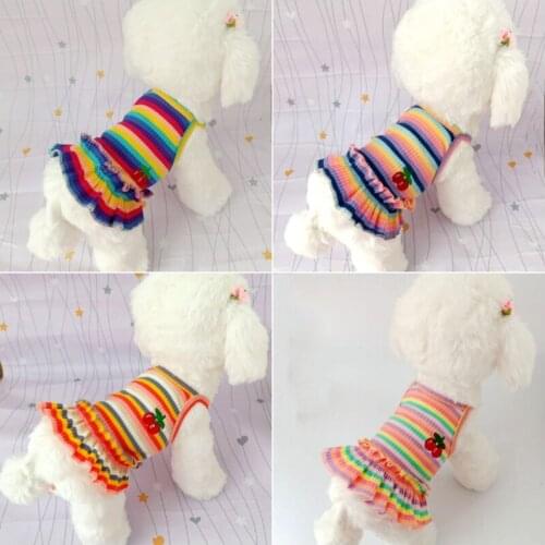 Summer Color Striped Cherry Princess Dress Dog Clothes Teddy Bichon Hiromi Pet Small Dog Cat Clothes Ropa Perro