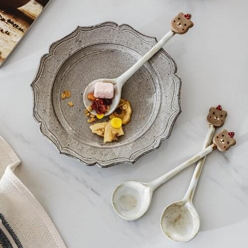 Originally Is Mud Cute Watermelon Bear Long Handle Thick Ceramic Spoon Home Drink Spoon Ceramic Spoon Creative Cutlery