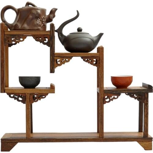 Ming and Qing mahogany furniture wenge new three-curio shelf Shelf antique teapot ornaments factory direct