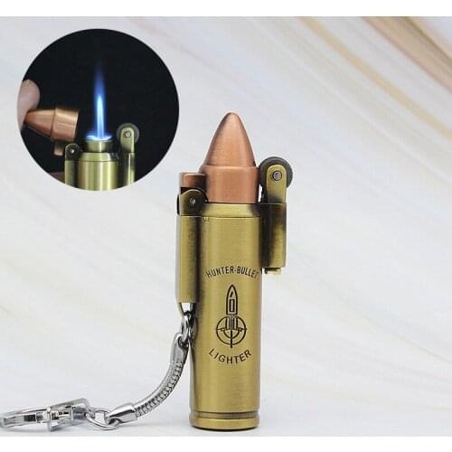 Metal Windproof Gas Lighters Creative Bullet Lighter Key Ring Portable Cigar Butane Lighter Straight Into The Flame 1300 C