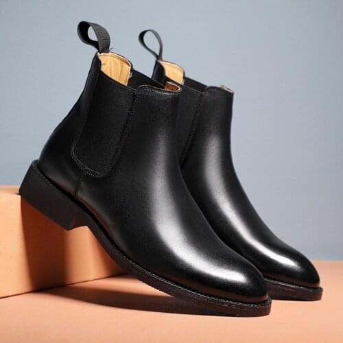 Spring/ Winter Elegant Chelsea Boots Leather Men Couple Shoes Size 35 47 Slip-on Dress Formal Boots Model Fashion Show556