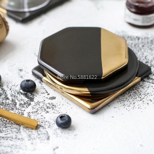 Set of 3, Nordic Black with Golden Mat Ceramic Mat, Cork Bottom, Household Bowl Mat, Anti Slip Heat Insulation