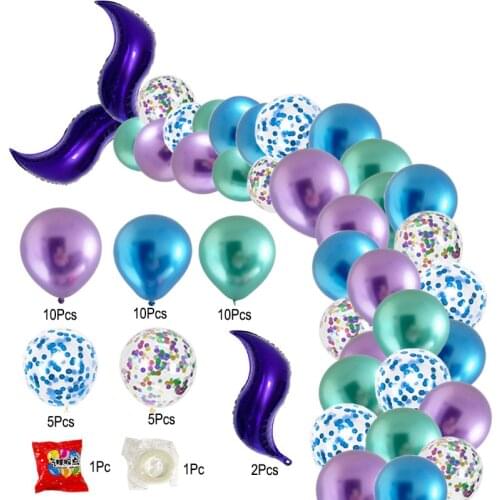 Ocean Theme Under The Sea Mermaid Tail Balloon Garland Set Banner For Baby Shower Girls Birthday Party Decoration Supplies