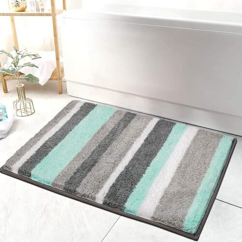 Small Microfiber Bathroom Rugs Mats Striped, Non Slip Absorbent Bath Rugs Floor Mat Machine Washable
