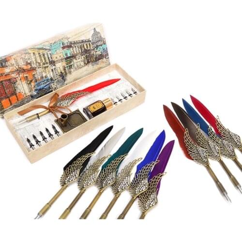 2021 New Portable Retro Quill Pen Set Calligraphy Writing Pen w/ Pen Rod/Ink Bottle/10 Pcs Pen Nib/Pen Nib Base Business Gift