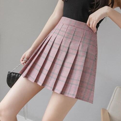 New Plaid Skirt High Waist Stitching Student Pleated Dress Girl Cute Sweet Girls Dance Mini Skirt For Women Summer 2021
