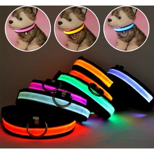 New Safety Pet Products LED Dog Collar Nylon Light-up Flashing Glow LED Collars S M L XL Neck Strap For Small Dog