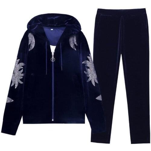 New Women Velvet Tracksuits Spring Casual Hooded Jacket+Trousers 2 Pieces Gold Velvet Sportswear Suit Plus Size S-4XL