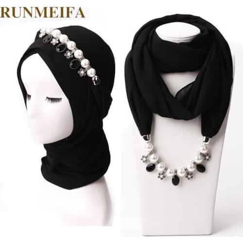 New desigual statement necklace Scarf for Muslim Women hijab scarf muffler 15 solid colors Pearl scarf Jewelry for madam bufanda