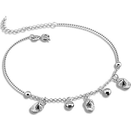 New Creative Silver Jewelry Womens Anklet Summer Beach Ankle Bracelet 925 Silver Chain Bell Anklet