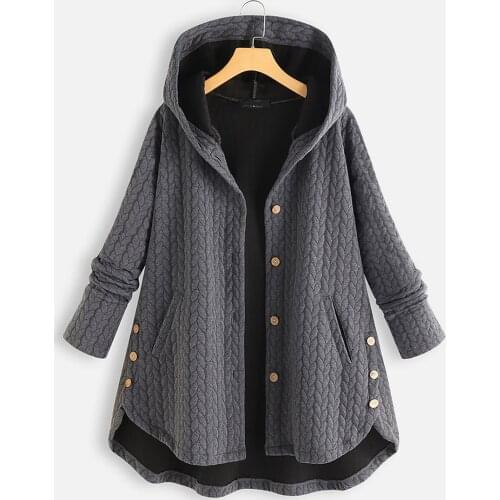 Womens Loose Coat Autumn Winter Hooded Coat Fleece Plush Solid Color Single-breasted Irregular Cotton Jacket Parkas