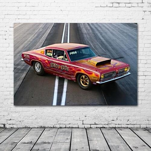 Drag Racing Hot Rod Mopar Muscle Car Plymouth Barracuda Racing Red Car Wall Art Posters Canvas Paintings Prints Room Decoration