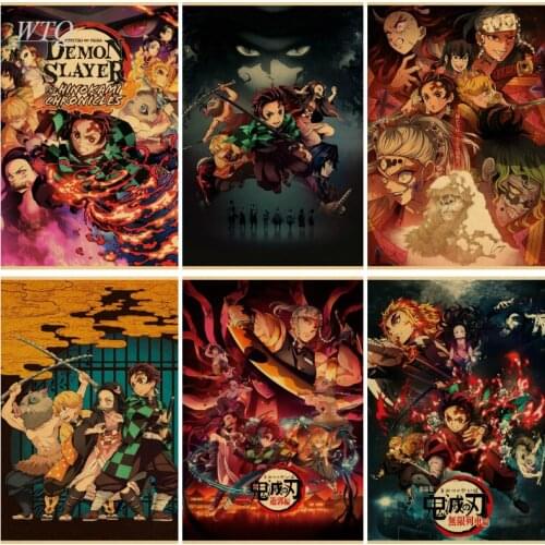 Demon Slayer Anime Posters Kimetsu No Yaiba Tanjirou Nezuko Wall Poster Canvas Painting Retro Poster Wall Art Picture Home Decor