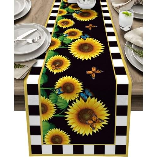 Sunflower Butterfly Lattice Table Runner Luxury Wedding Decoration Table Cover Christmas Decoration Tablecloth