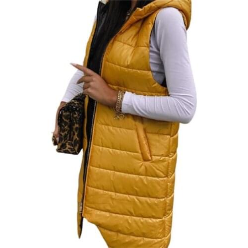 Simple Solid Color Cotton Vest Temperament Commuter Ladies Cardigan Hooded Outer Wear Zipper Pocket Mid-length Jacket LR1803