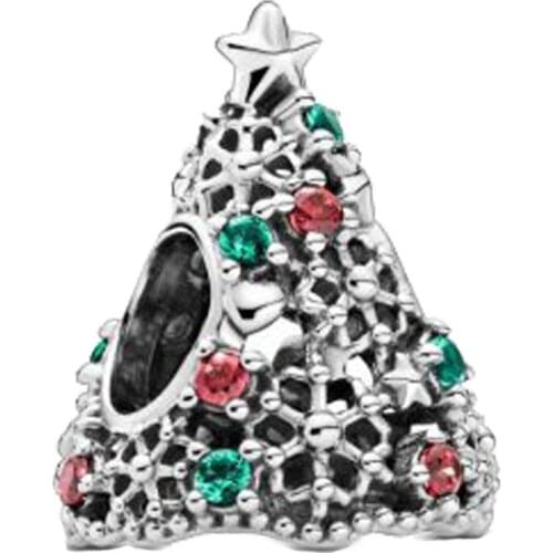 Christmas Gift 2020 Winter New Fit Original Pandora Bracelet 925 Sterling Silver Bead Glitter Christmas Tree Charm Women Jewelry
