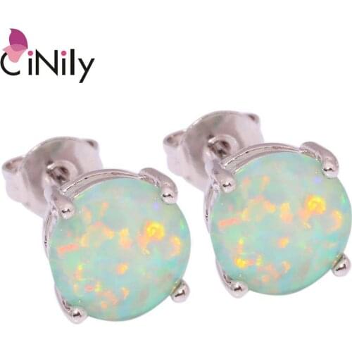 CiNily Created Green Fire Opal 8mm Silver Plated Earrings Wholesale Fashion Party for Women Jewelry Stud Earrings 8mm OH1886