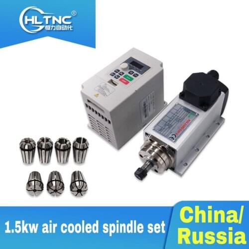 SHIP from CN and RU 1 SET 1.5 kw 110v/220v/380V 24000rpm air cooled cnc spindle motor+ white VFD inverter+ ER11 collet for CNC