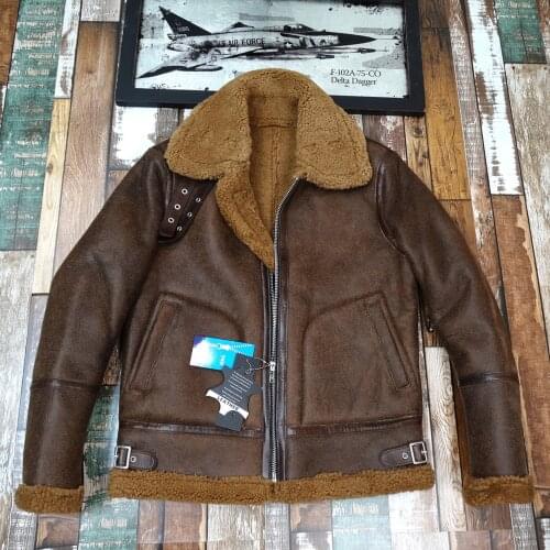 Thich B6 Leather and Fur in One Retro Cracking Winte Warm Real Leather Sheepskin Fur Jacket