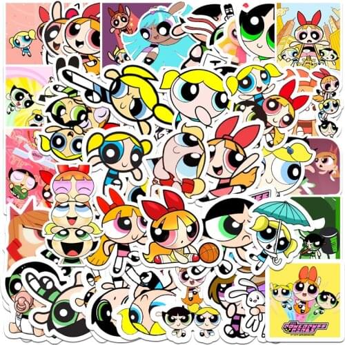 10/50pcs/package Powerpuff Girls Cool Waterproof PVC Funny Graffiti Sticker Girl Sticker Scooter Bike Mobile Laptop stickers Toy
