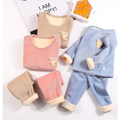 2T to 12Y Children Thermal Underwear Set Fleece Thicken Boys and Girls Winter Clothes 2020 New Baby Cartoon Warm Suit, #9242
