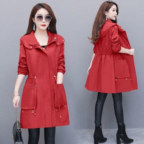 Hooded Trench Coat Women Spring Autumn Long Outerwear Casual Tops Female Cotton Plus Size Windbreaker Windproof Coats Lining