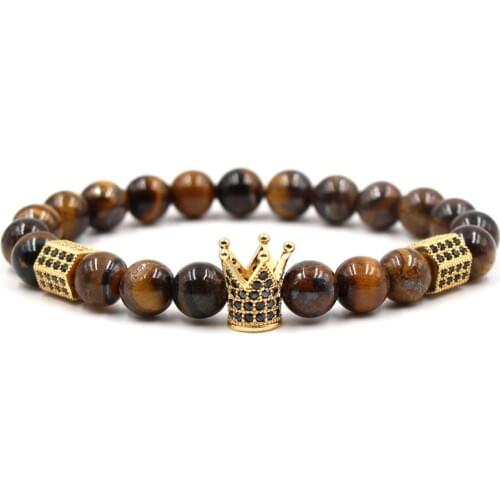 Creative 7 Style Stone beads Bracelet Pave CZ Golden Crown Bracelets Bangle for Men&Women Friend Cassic Jewelry popular Pulseras
