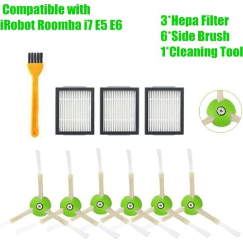 3*Hepa Filter + 6*Side Brush for iRobot Roomba i7 E5 E6 I Series Robot Vacuum Cleaner Replacement Spare Parts accessories