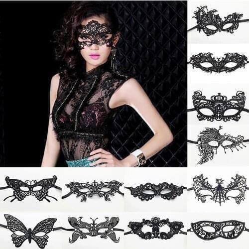 Women Sexy Black Lace Eye Mask Fashion Masquerade Halloween Costumes Accessories Prom Dance Party Half Face Blindfold Masks
