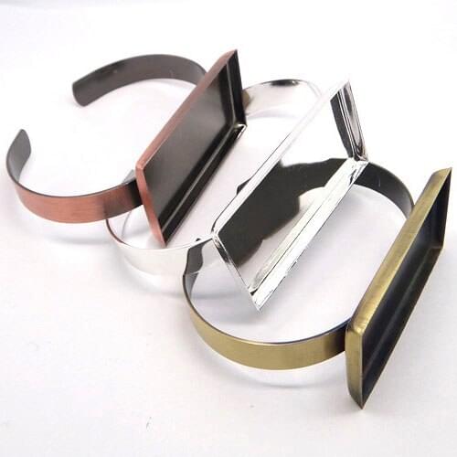 1pcs 25x50mm Blank Copper Square Cuff Bangle Base Tray Cabochon Settings Cameo Base Bezel Diy Bangle Bracelets Jewelry Findings